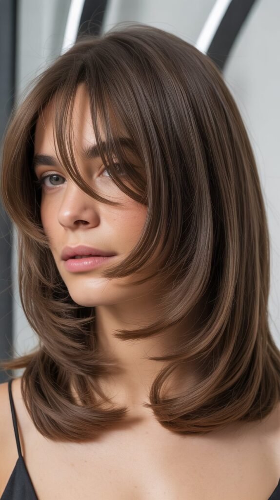 Long Bob with Curtain Bangs and Natural Texture