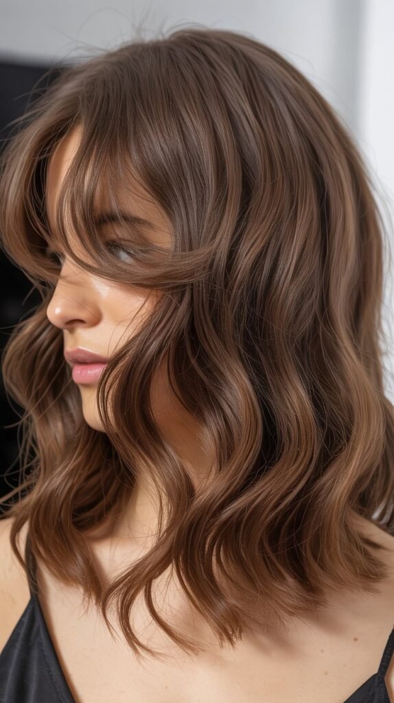 Wavy Long Bob with Soft Curtain Bangs