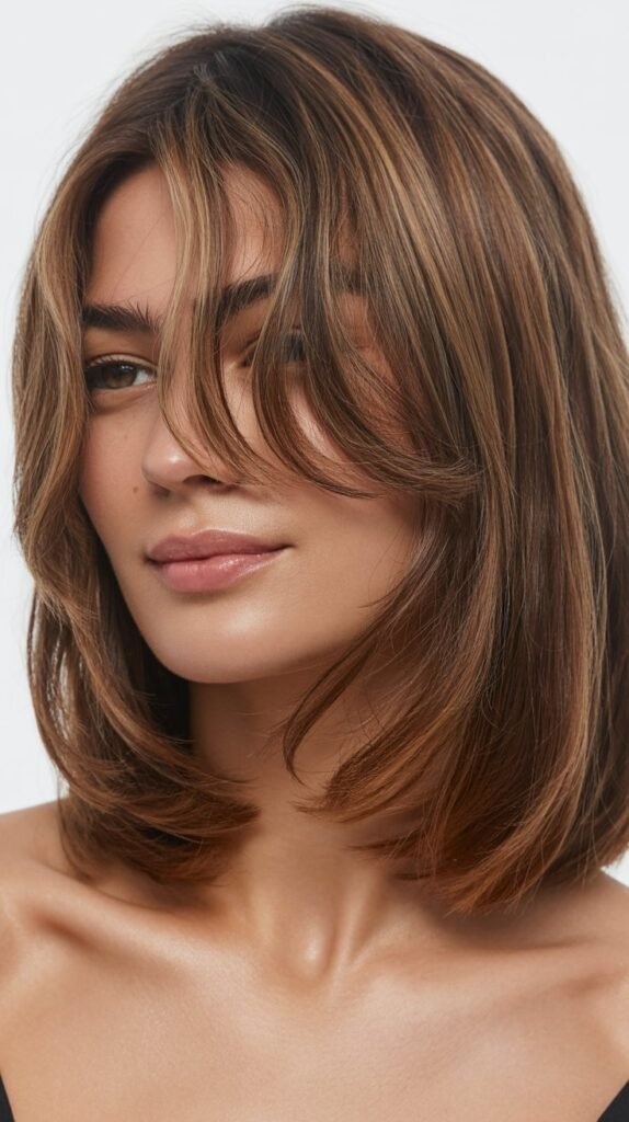 Long Bob with Baby Curtain Bangs