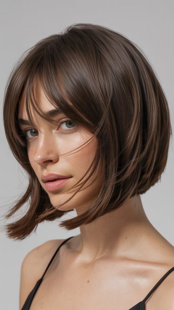 Angled Bob with Curtain Bangs and Layers