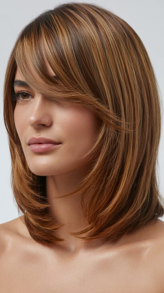 Layered Long Bob with Side-Swept Bangs