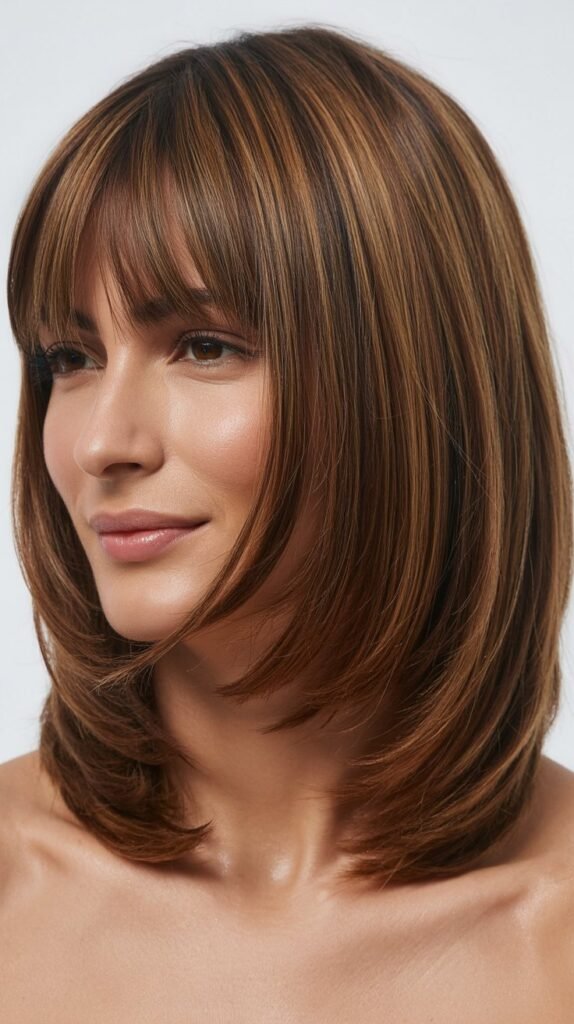 Stacked Long Bob with Curtain Bangs