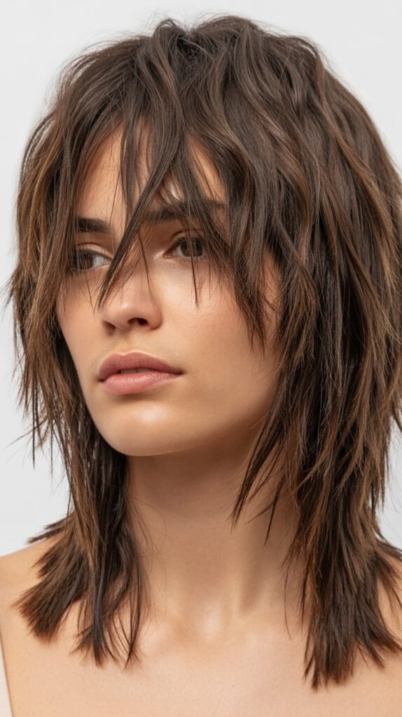 Shaggy Long Bob with Choppy Bangs