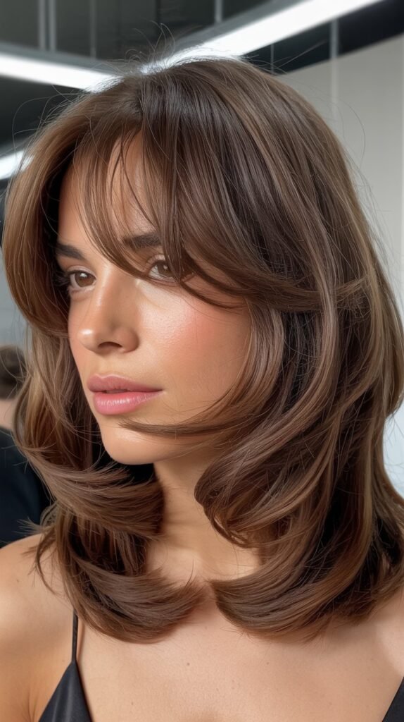  Textured Long Bob with Curtain Bangs and Layers