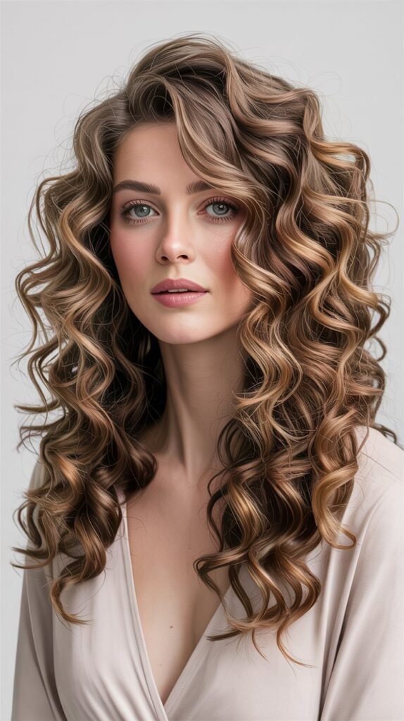 Long Curly Hair with Diagonal Layers