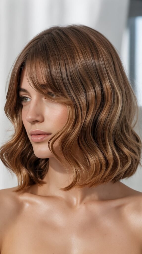 Wavy Long Bob with Curtain Bangs