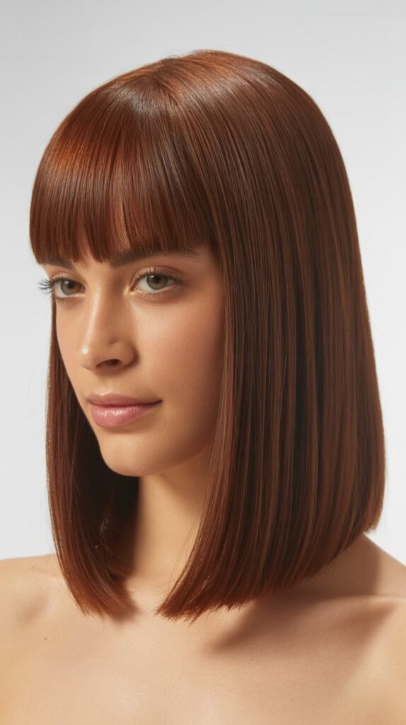 Sleek Straight Long Bob with Blunt Curtain Bangs