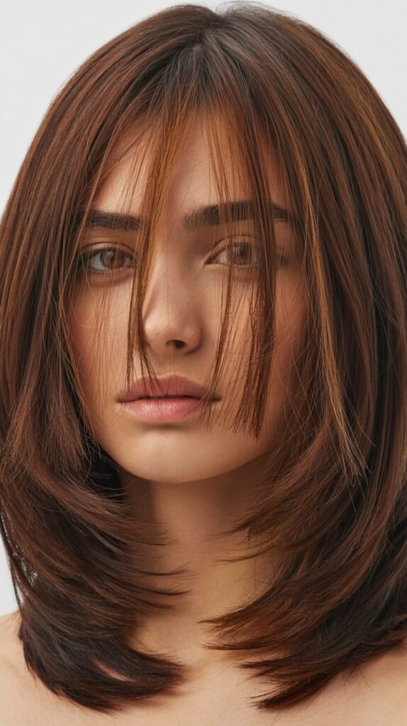 Textured Long Bob with Micro-Fringe Curtain Bangs