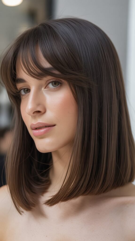 Straight Long Bob with Baby Curtain Bangs