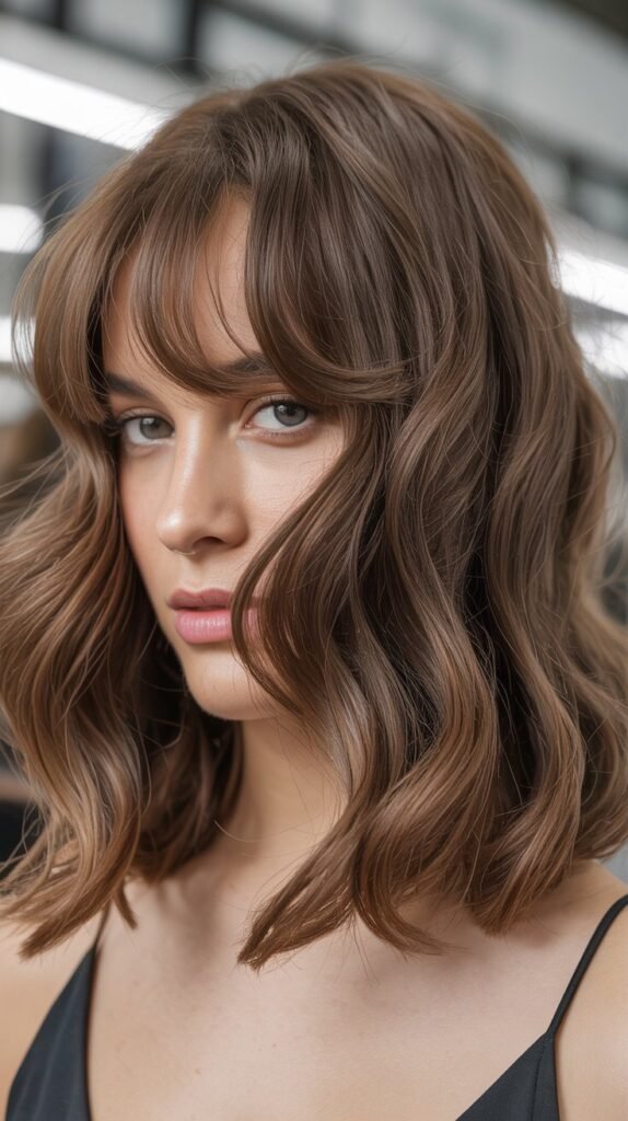 Wavy Long Bob with Curtain Bangs and Layers
