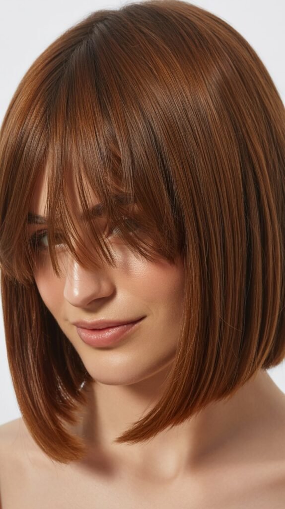 Classic Straight Long Bob with Wispy Curtain Bangs