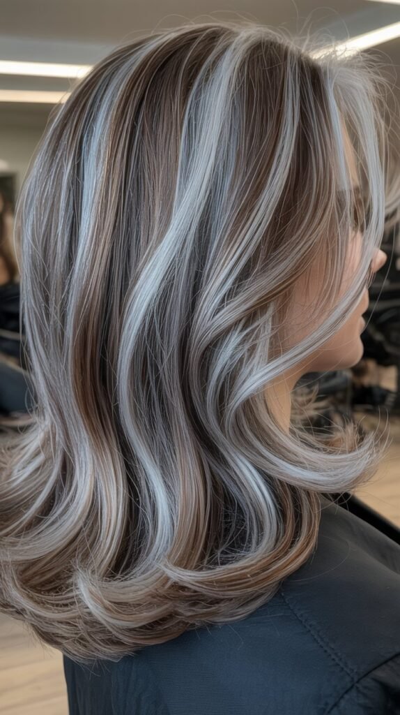 Ash-Brown Highlights on Gray Hair