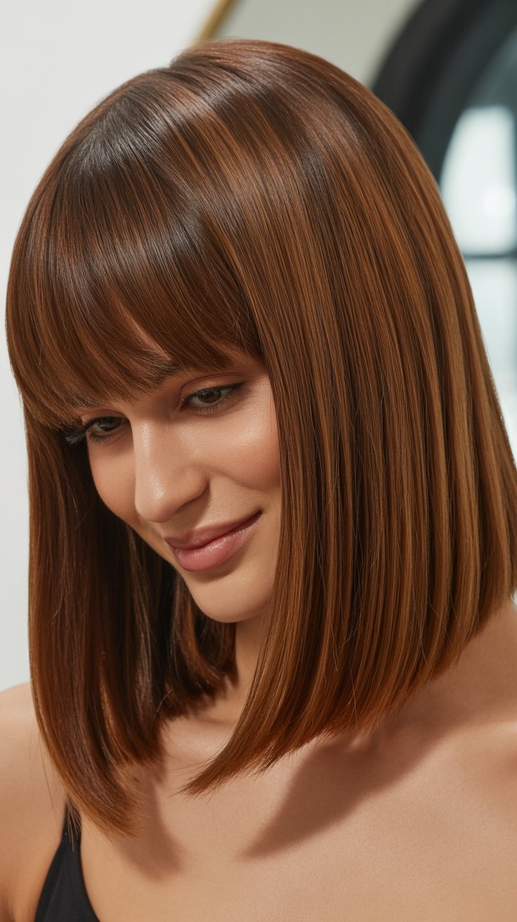 27 Flattering Long Bob with Curtain Bangs Straight Style