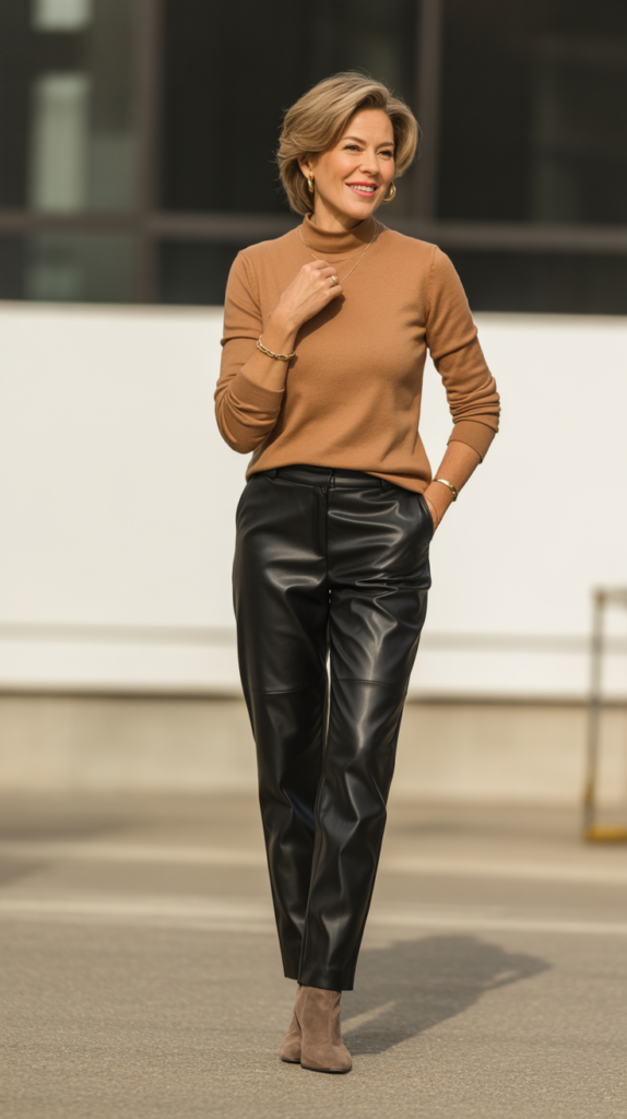 Mock Neck Top with Leather Pants