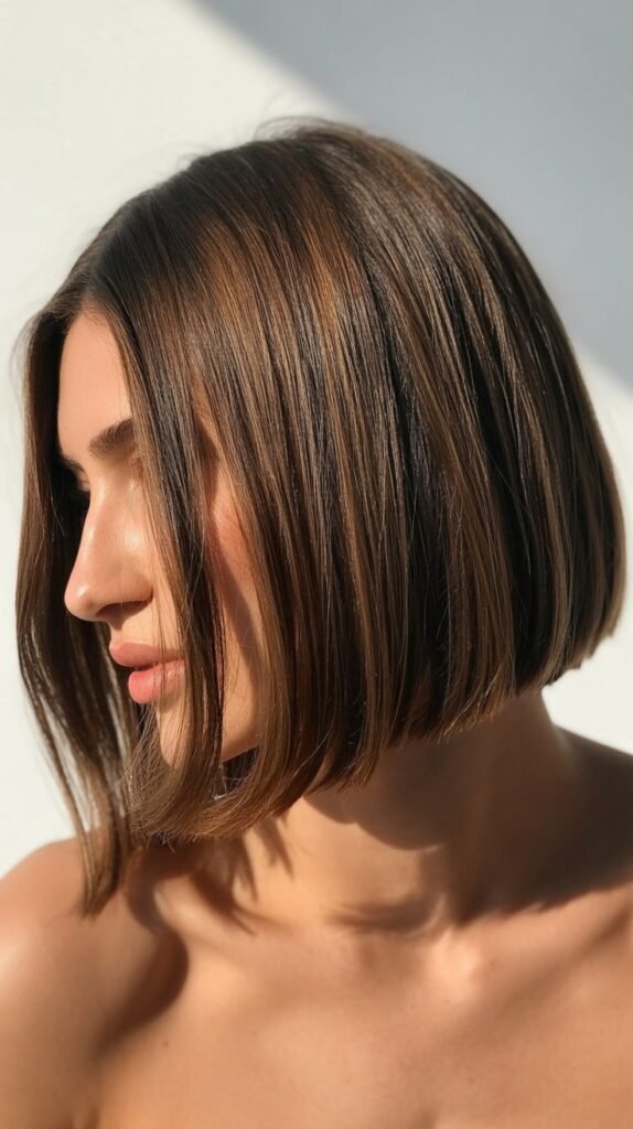 Sleek Medium Angled Bob with Deep Side Part