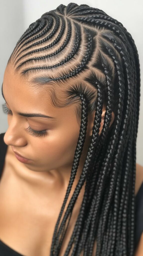 Best 25+ Half Cornrows Half Box Braids Styles You'll Obsess Over in 2025 12 12. Curved Cornrows with Straight Box Braids