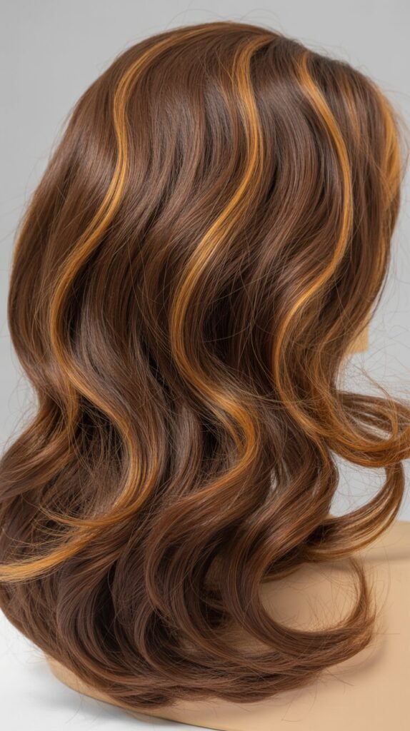Brown Wig with Caramel Highlights and Volume