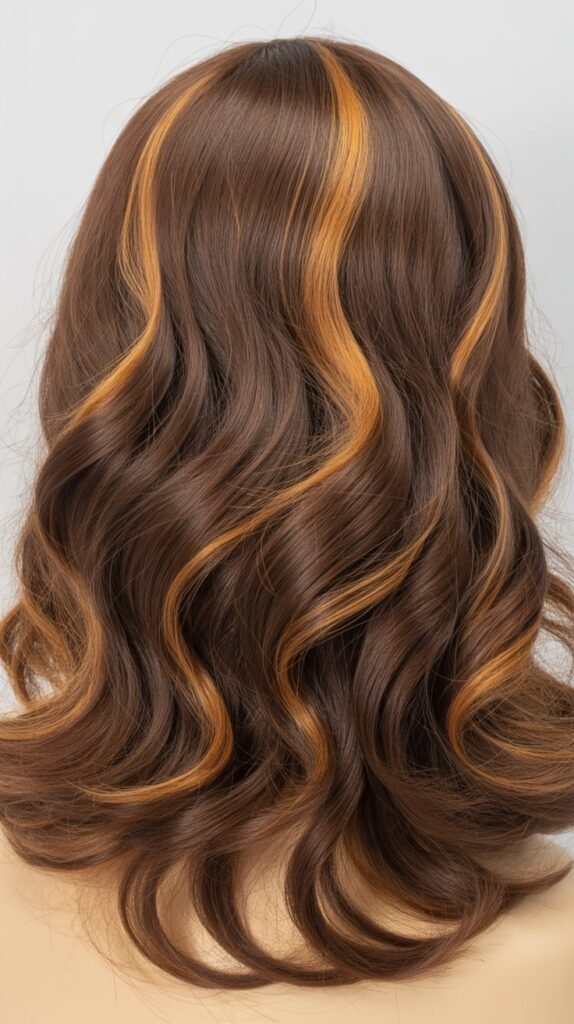 Brown Wig with Caramel Highlights and Natural Texture