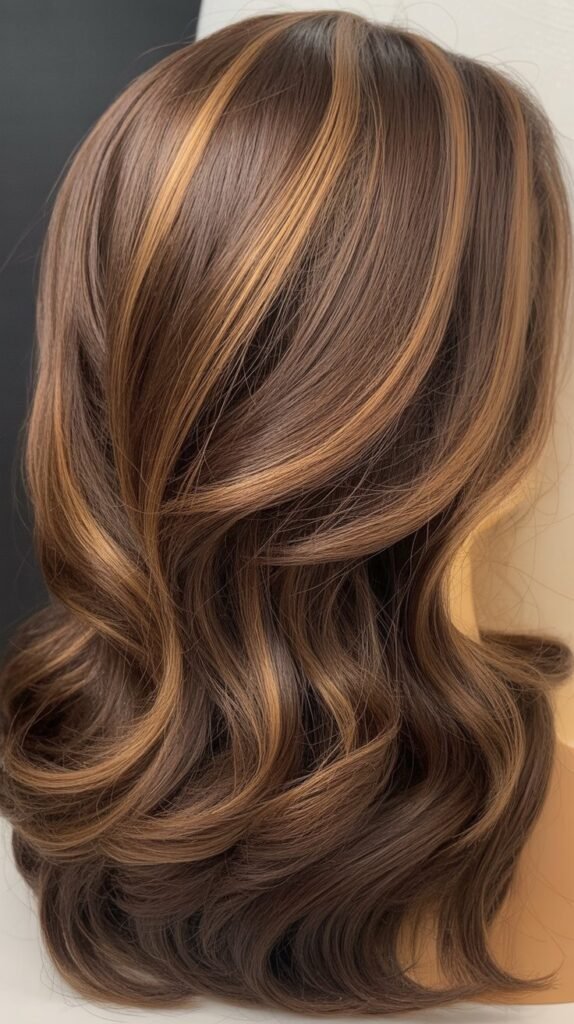 Brown Wig with Cool-Toned Caramel Highlights