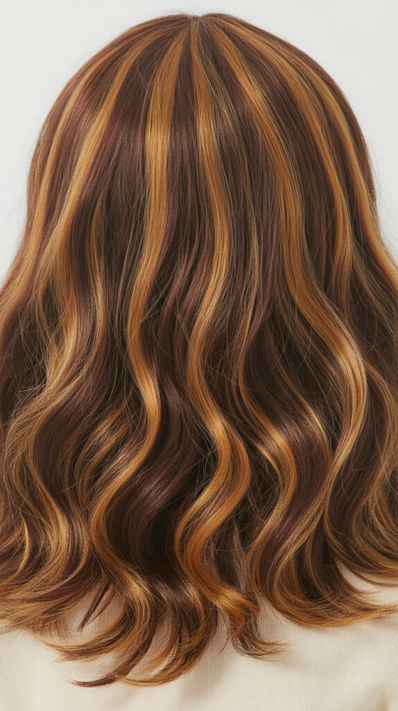 Brown Wig with Caramel Highlights in Beach Waves
