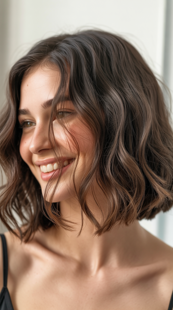 Wavy Collarbone Bob with Textured Ends