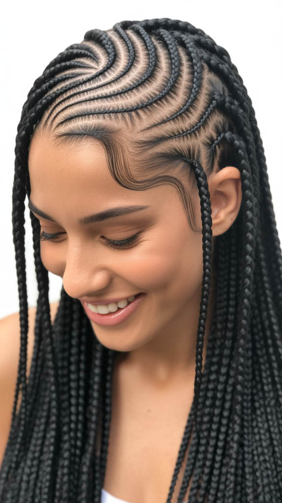Curved Cornrows with Straight Box Braids