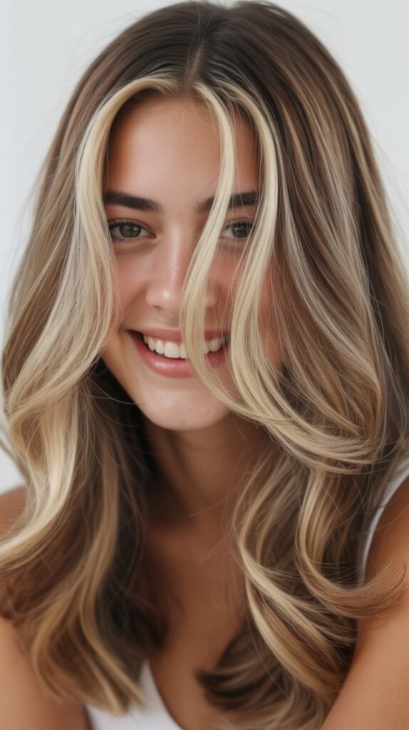 Long Hair with Money Piece Highlights