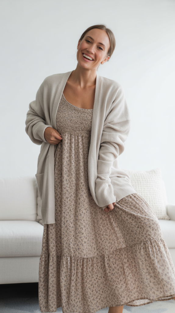Maxi Dress and Cardigan Layer