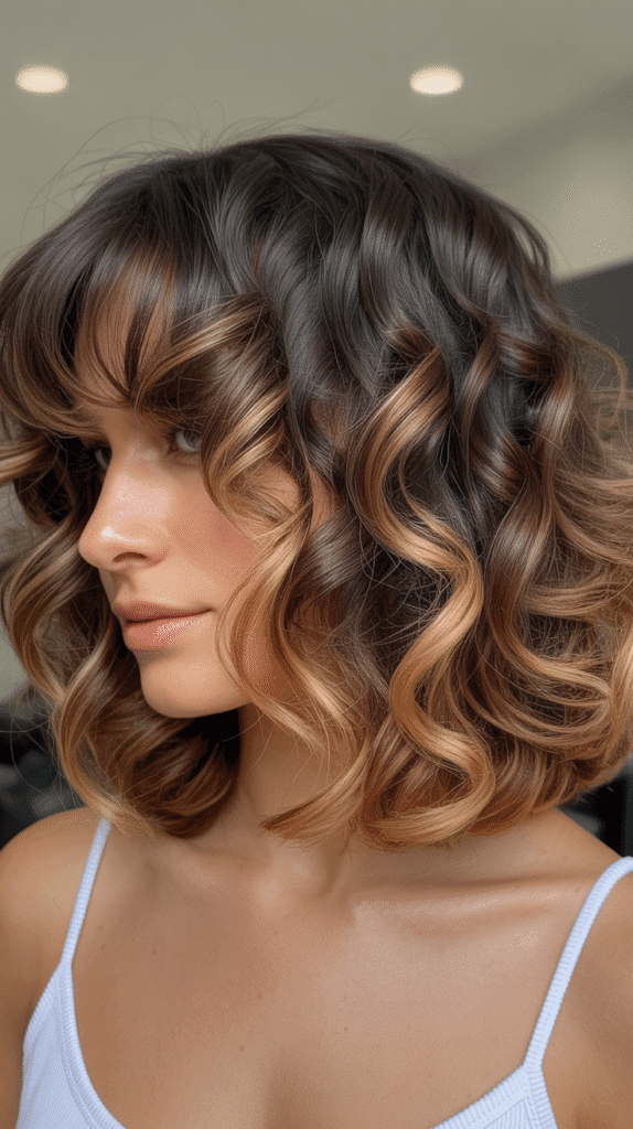  Long Bob with Curtain Bangs and Root Shadow