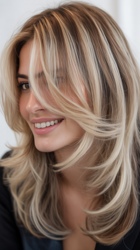 Silvery Blonde Highlights with Cool Brown Lowlights