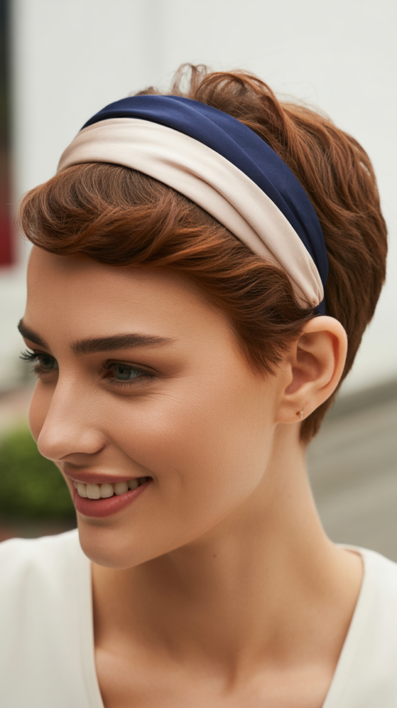 Thick Headband with Pulled-Back Pixie