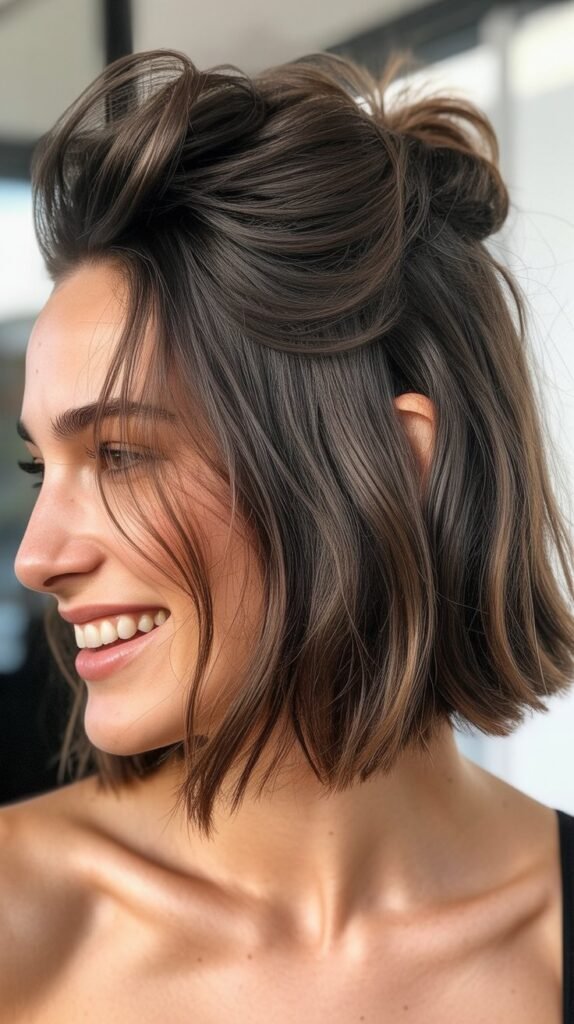  Choppy Bob with Messy Bun Styling
