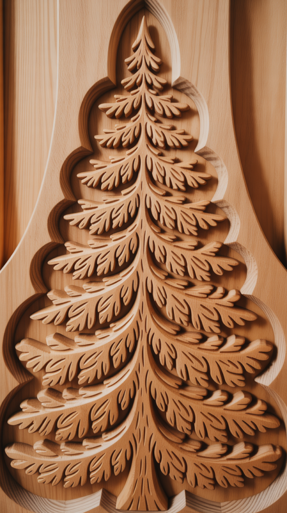 Carved Relief Wooden Tree Panel