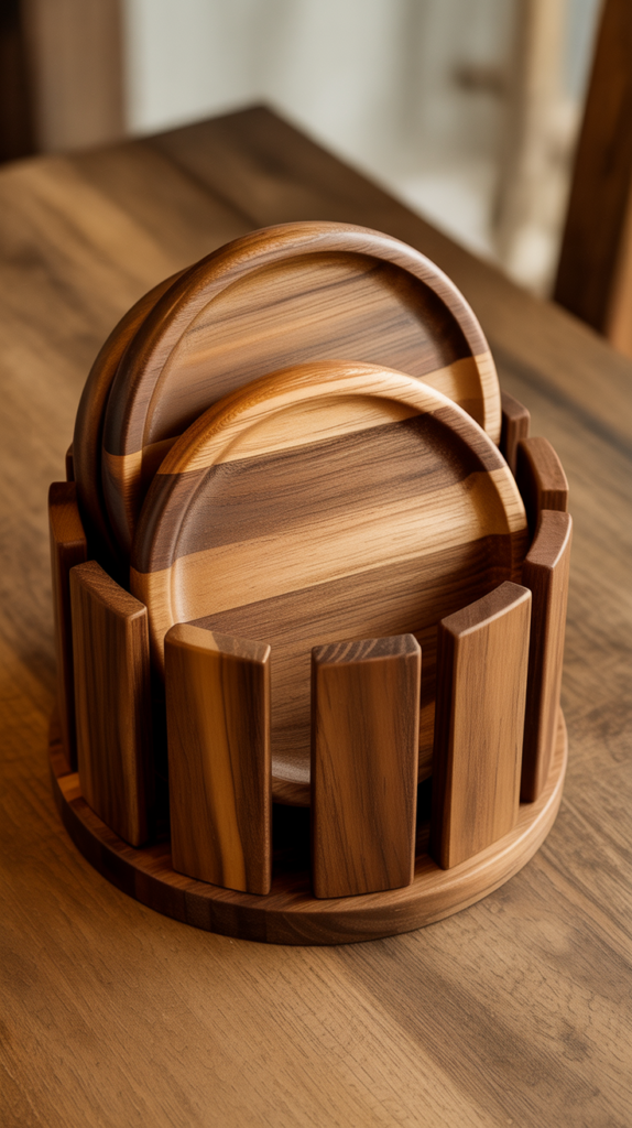 Wooden Drink Coasters with Holder