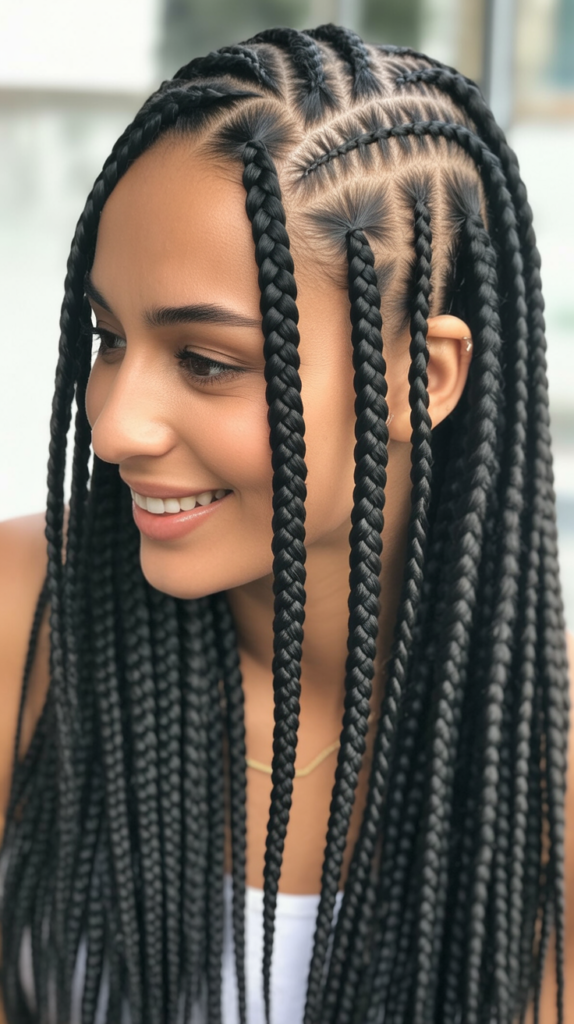  Side Part Knotless Braids with Cornrow Base
