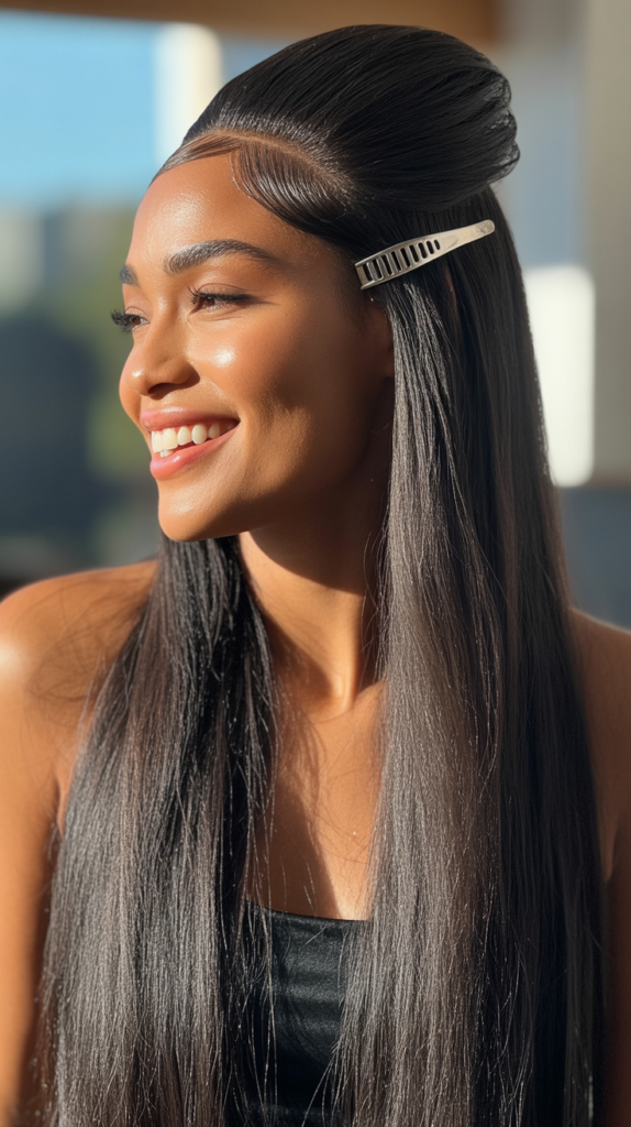 Straight Hair Claw Clip Half-Up