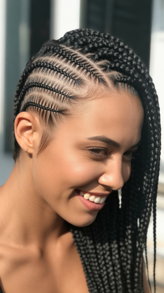 Half Cornrows Half Box Braids with Undercut Design