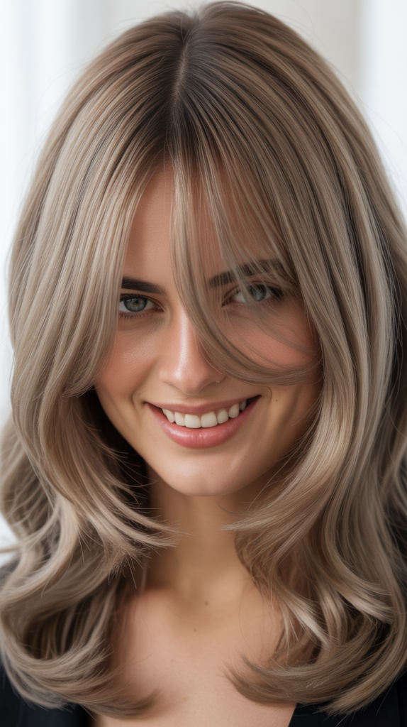 Ash Brown Curtain Bangs