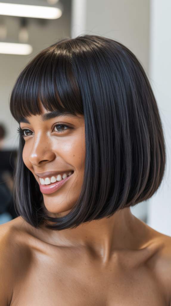 Chin-Length Straight Bob with Bangs