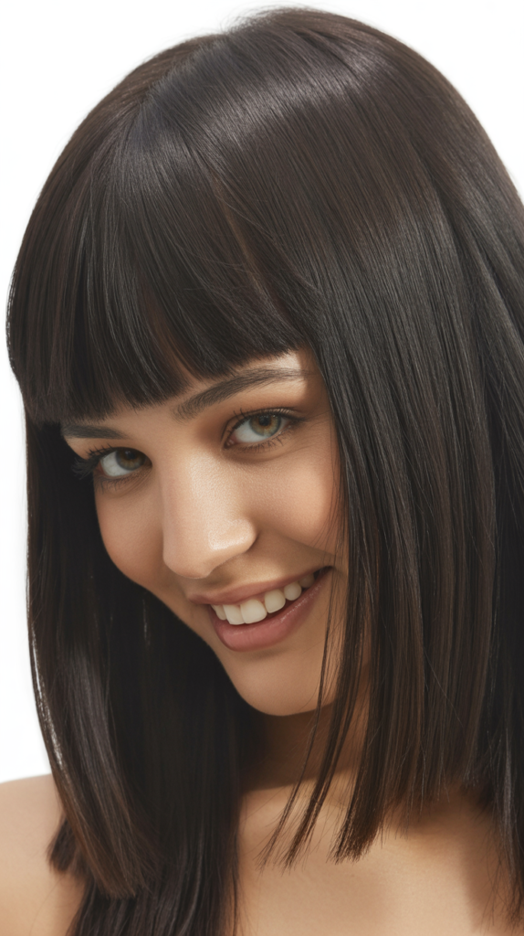 Eye-Grazing Bangs with Sleek Straight Hair