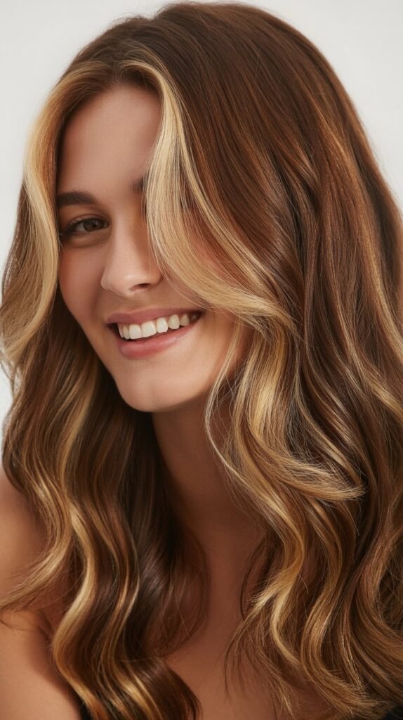 Chestnut Brown with Golden Blonde Ribbons and Money Piece