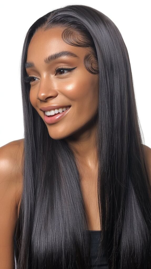 Straight Hair with Baby Hairs Styled