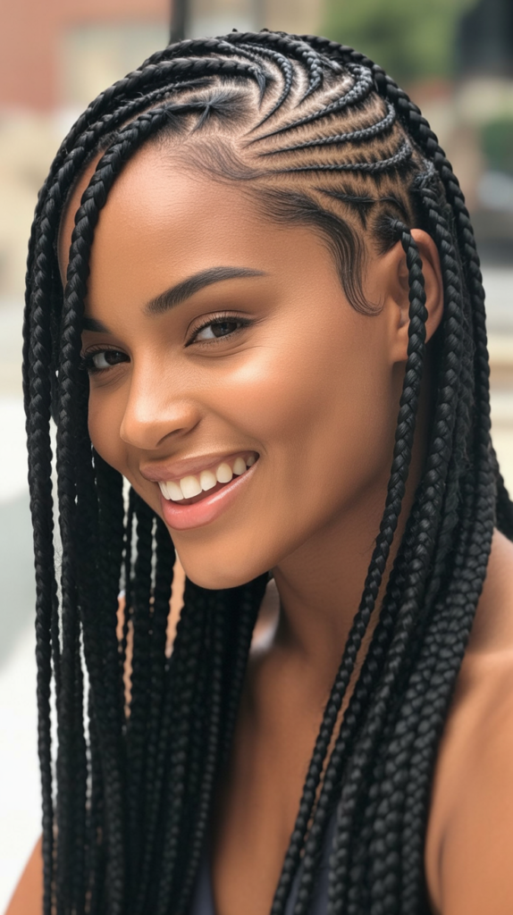  Side Part Knotless Braids with Shaved Sides