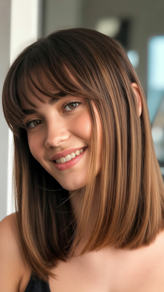 Side-Swept Bangs with Shoulder-Length Straight Hair