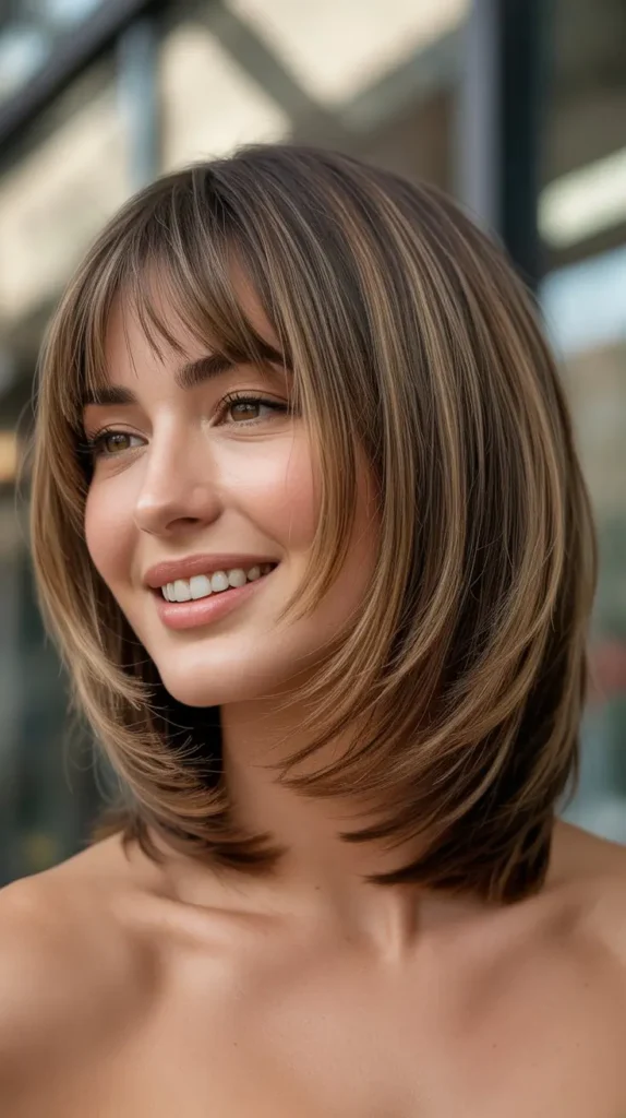 Stacked Lob with Wispy Bangs