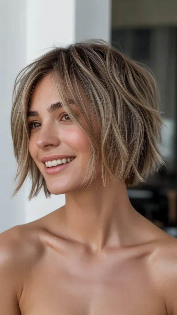 Tousled Choppy Bob with Lived-In Texture
