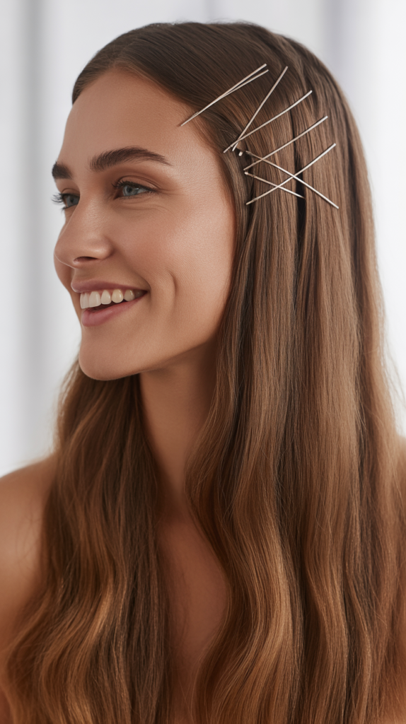 Straight Hair with Crisscross Bobby Pins