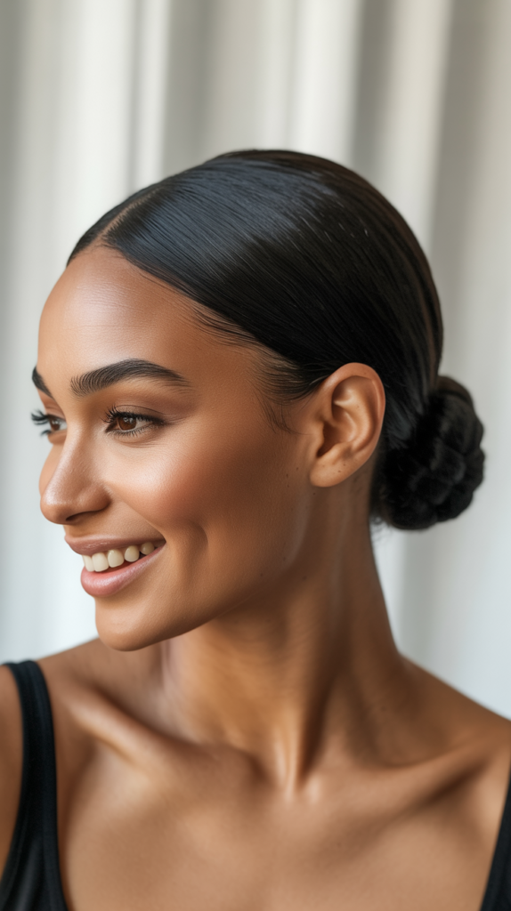 Sleek Center Part Low Bun