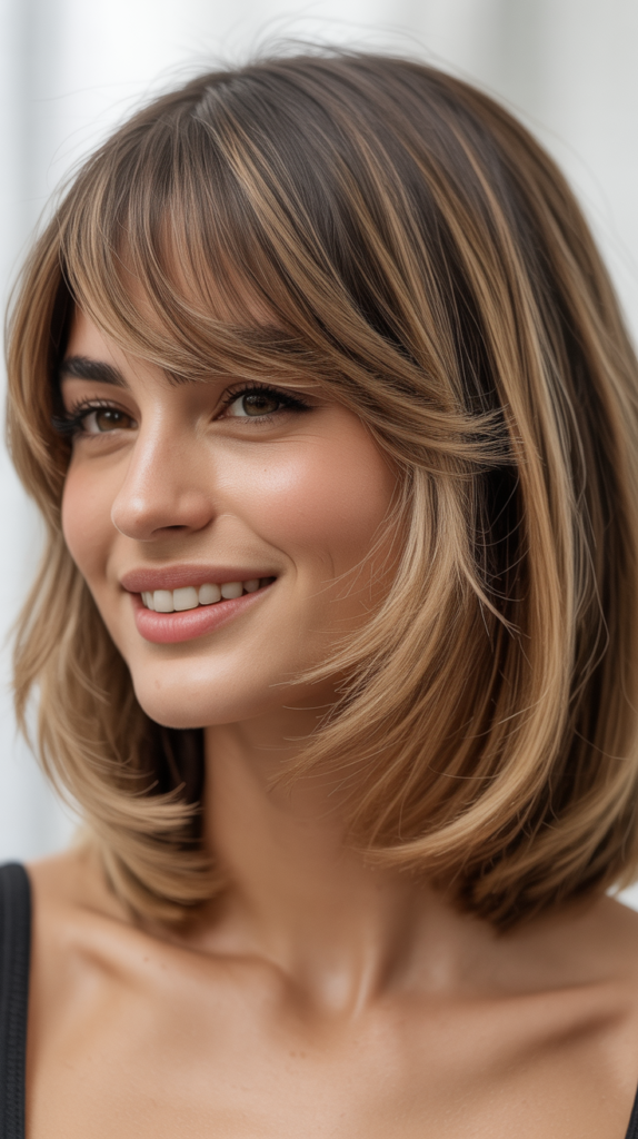Textured Long Bob with Piecey Curtain Bangs