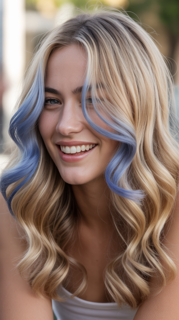 Vanilla Blonde with Periwinkle Money Pieces